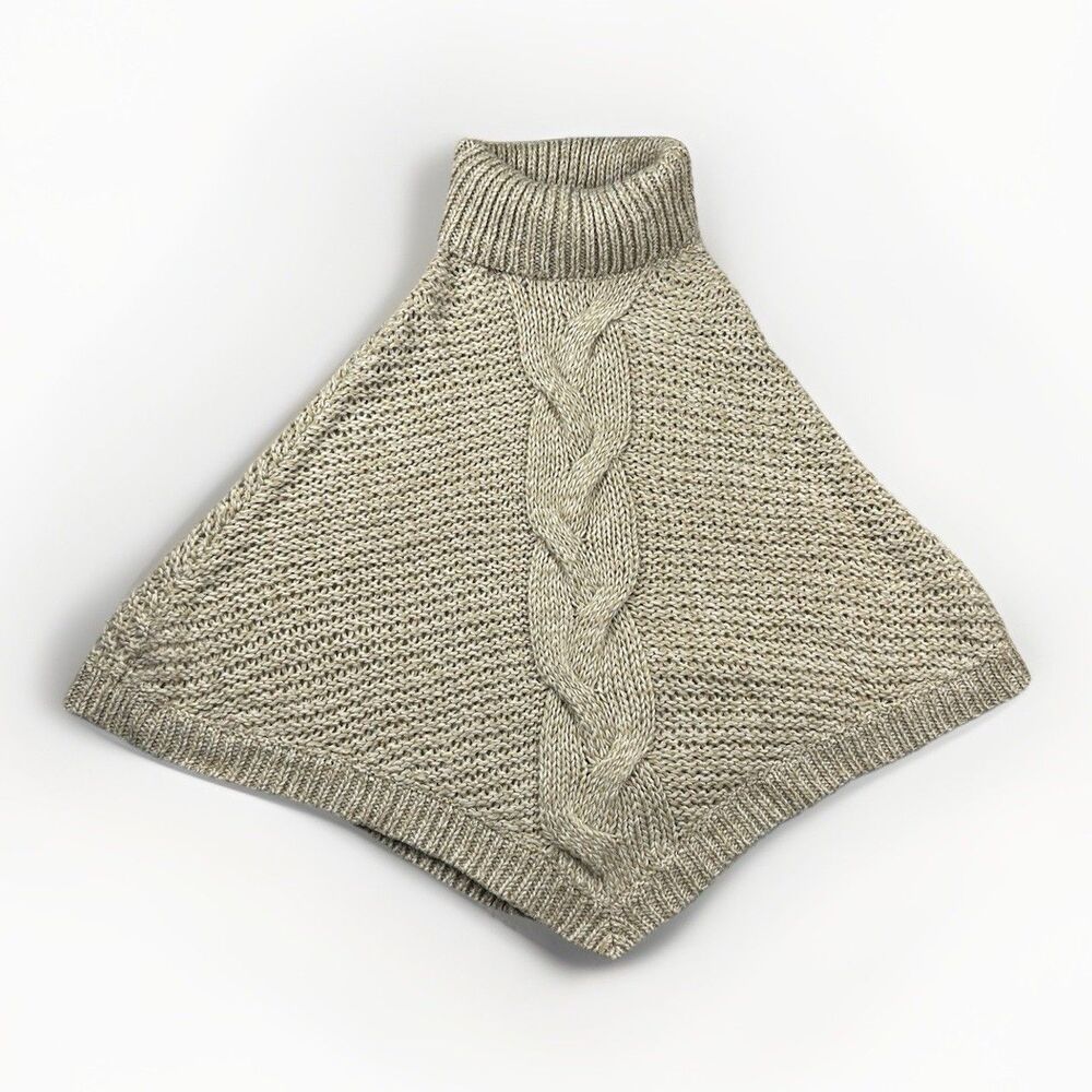 Eddie Bauer Wool Blend Cable Knit Poncho XS/s Oatmeal Cable Sweater Y2K Boho